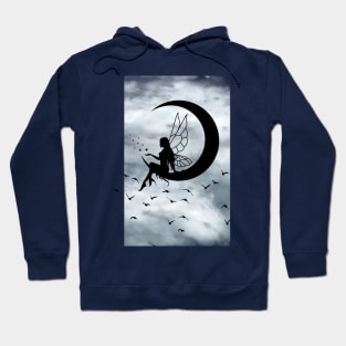 Silhouette, fairy moon and birds. Hoodie